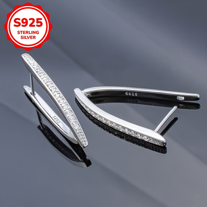 Women's Silver V-Shaped Zirconia Earrings for Daily Wear and Parties