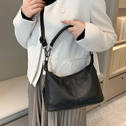 Women's Genuine Leather Shoulder Bag Large Capacity Casual Zipper Closure Adjustable Strap Black Blue