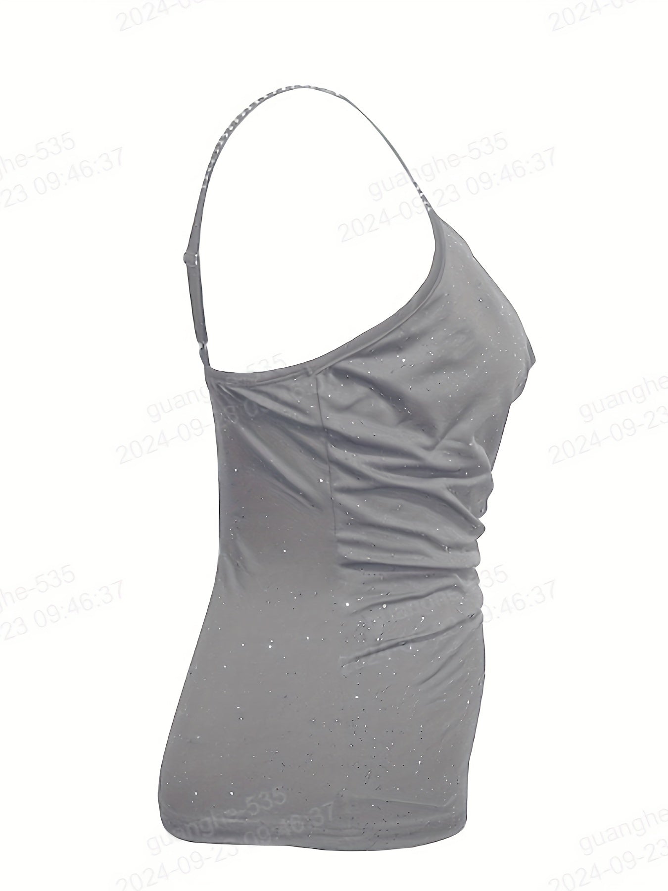 Black Sequin Camisole with Rhinestone Straps V-Neck Sleeveless Summer Top