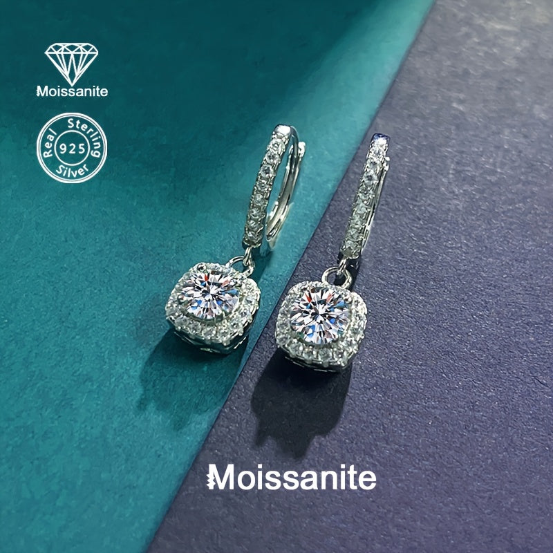 White Moissanite Drop Earrings 1 Carat Sterling Silver Square Pendant Jewelry