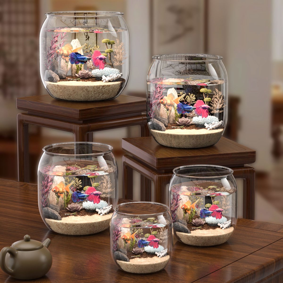 Acrylic Fish Tank Large Capacity Shatterproof for Goldfish and Turtles with Micro Landscape