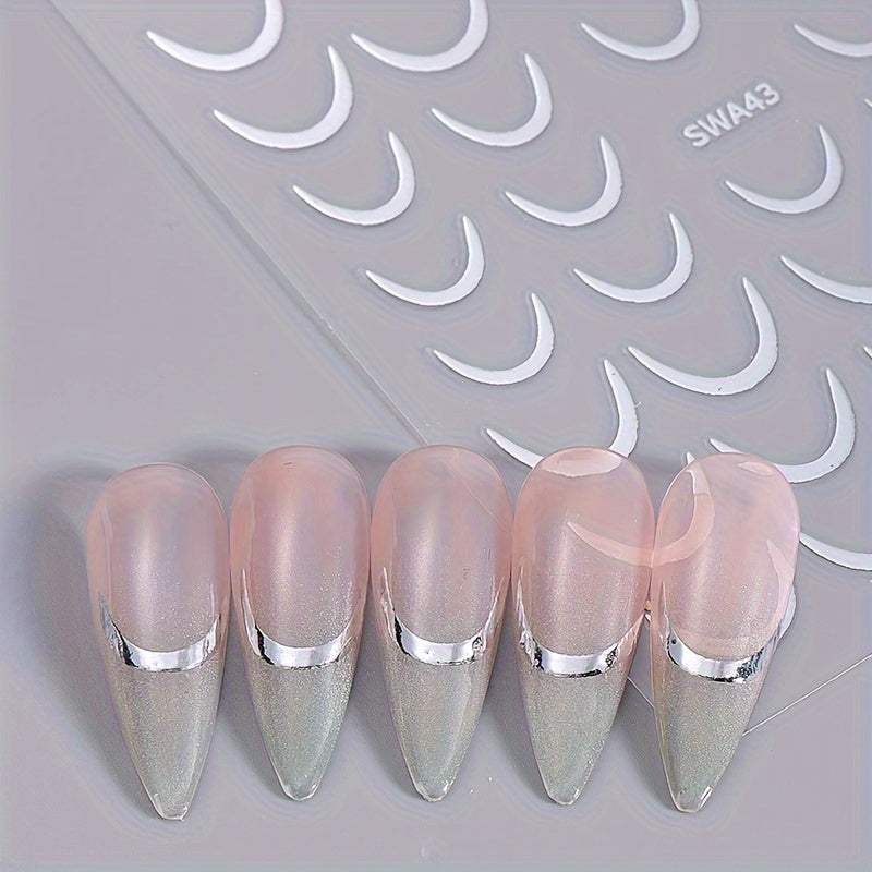 Pegatinas para uñas de mujer 3D luna creciente franjas francesas brillo plástico