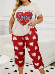 Girls Red Love Print Short Sleeve and Shorts Set