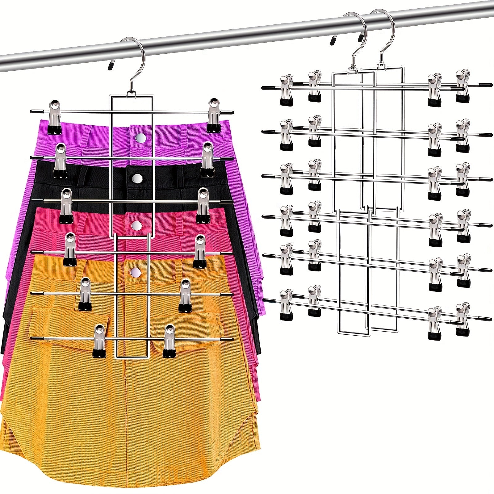 6-Tier Metal Clothes Hangers Set of 2 Non-Slip Durable Closet Organizer for Jeans Ties Scarves