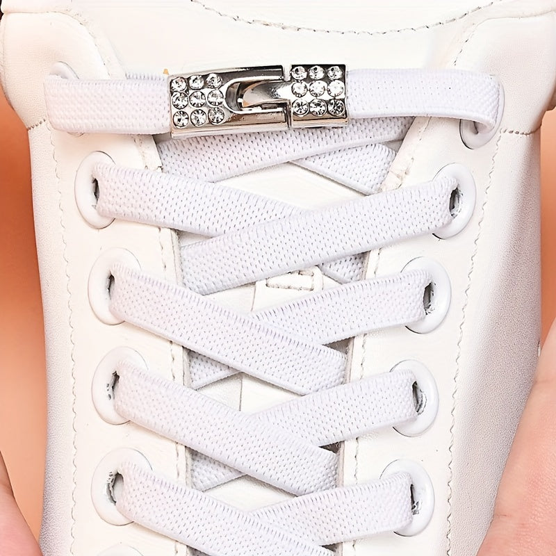 Unisex Elastic Flat Shoelaces With Metal Buckles No Tie Shoes Suitable for Sneakers