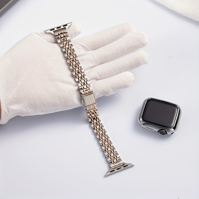 Women's Gold-Plated Stainless Steel Apple Watch Strap Compatible with 38mm to 49mm Series