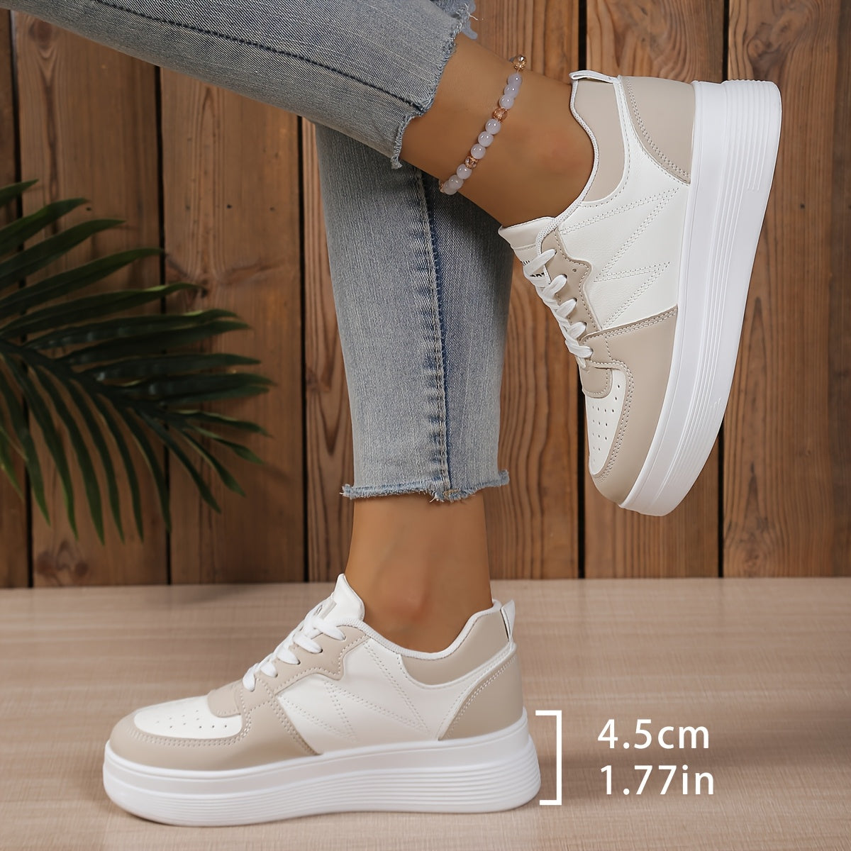 Women's White Low-Top Lace-Up Sneakers Casual Breathable Fabric Rubber Sole
