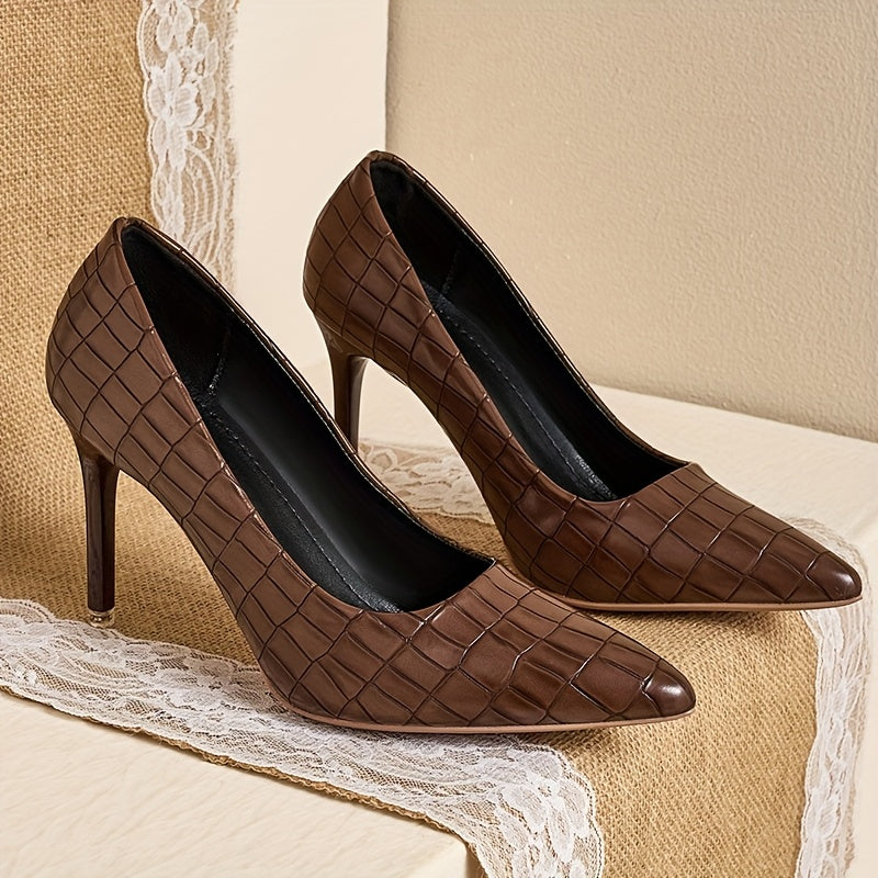 Women's Pointed Toe Pumps Brown Breathable Stiletto High Heels