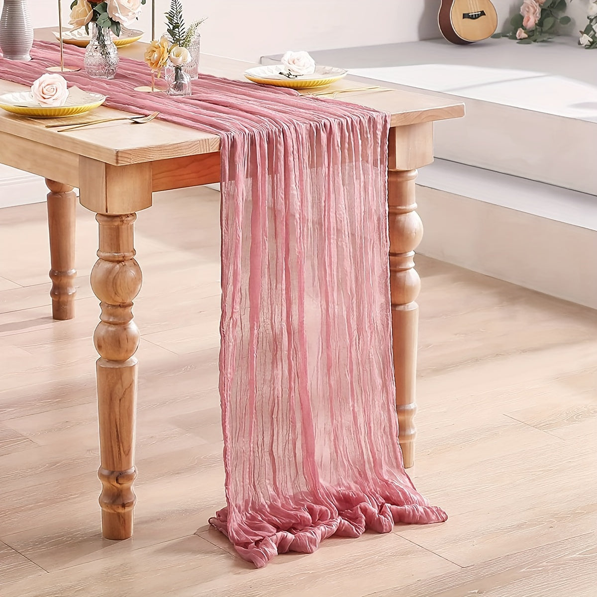 Pink Polyester Table Runner 90x180cm for Weddings Parties and Home Decor