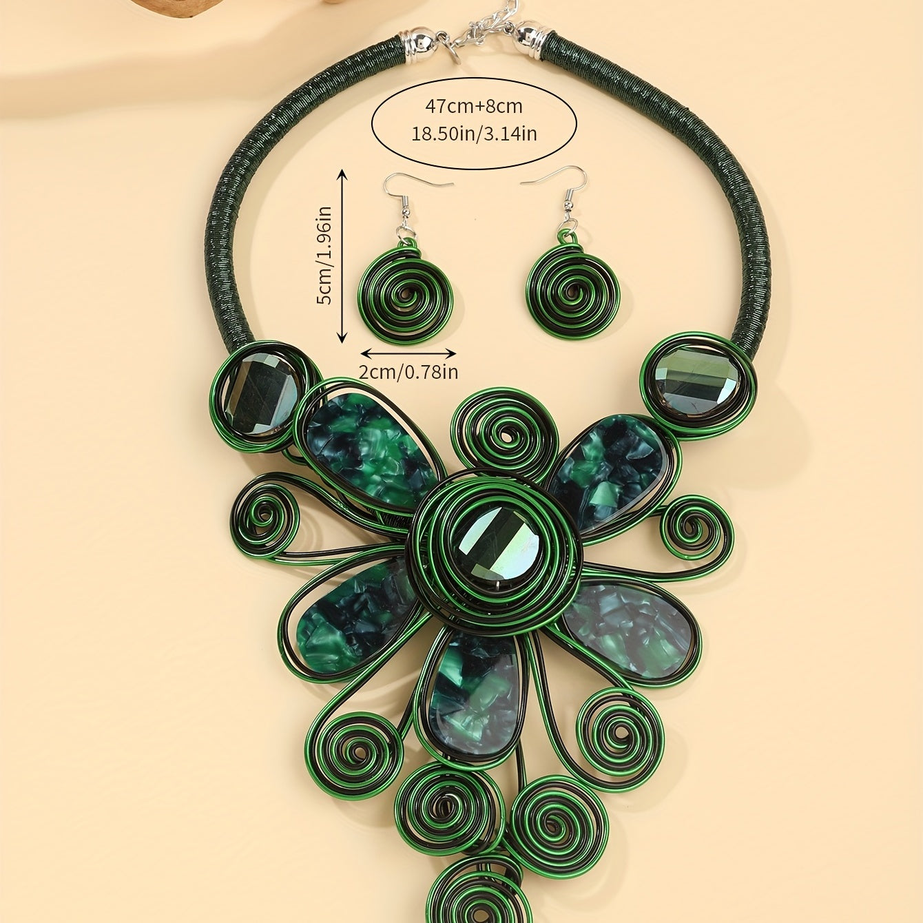 Set of 3 Bohemian Jewelry Pieces Earrings Necklace Tribal Accessories for African Bride or Party