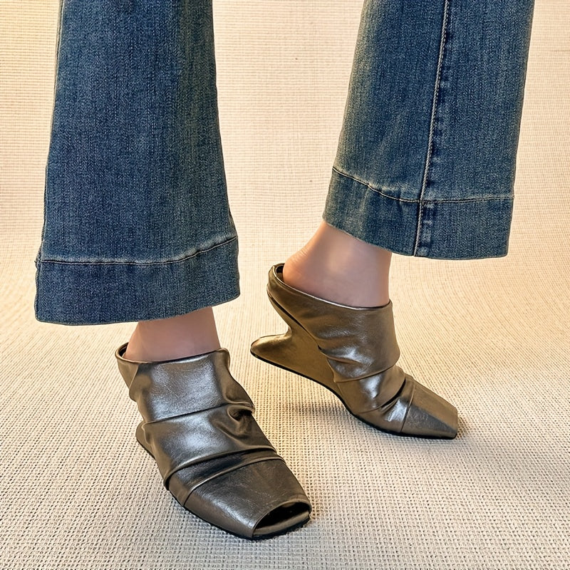 Women's Square Toe Mule Shoes Synthetic Slip-On Loafers Chunky Heel Brown