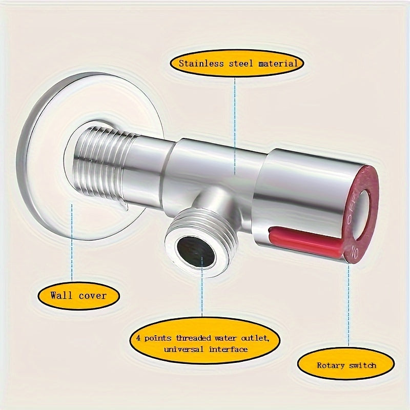 Stainless Steel Triangle Valve Set 2 Pieces Adjustable Water Flow for Toilet and Water Heater