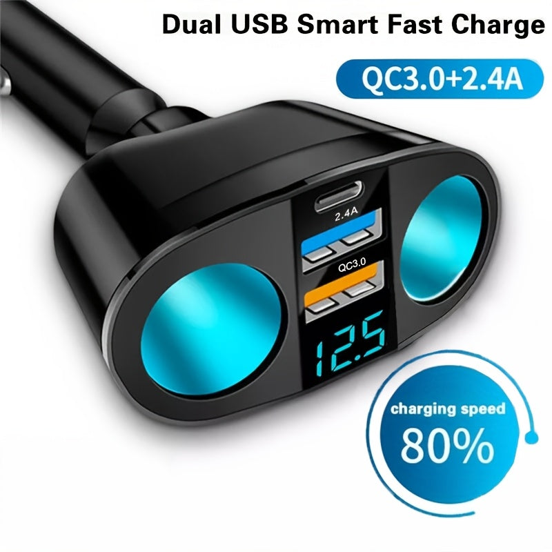Dual USB Type-C Car Charger Fast Charge with Digital Display
