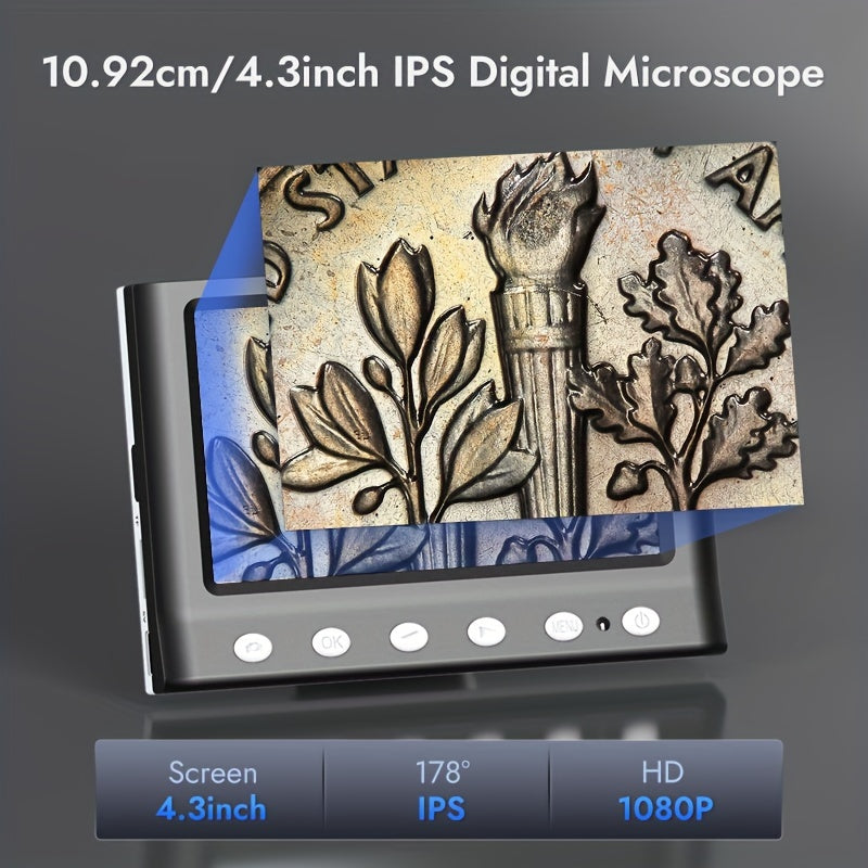 Digital Microscope 10.92cm 1000X HD 1080P with 8 LEDs for Coin Collection Windows Compatible