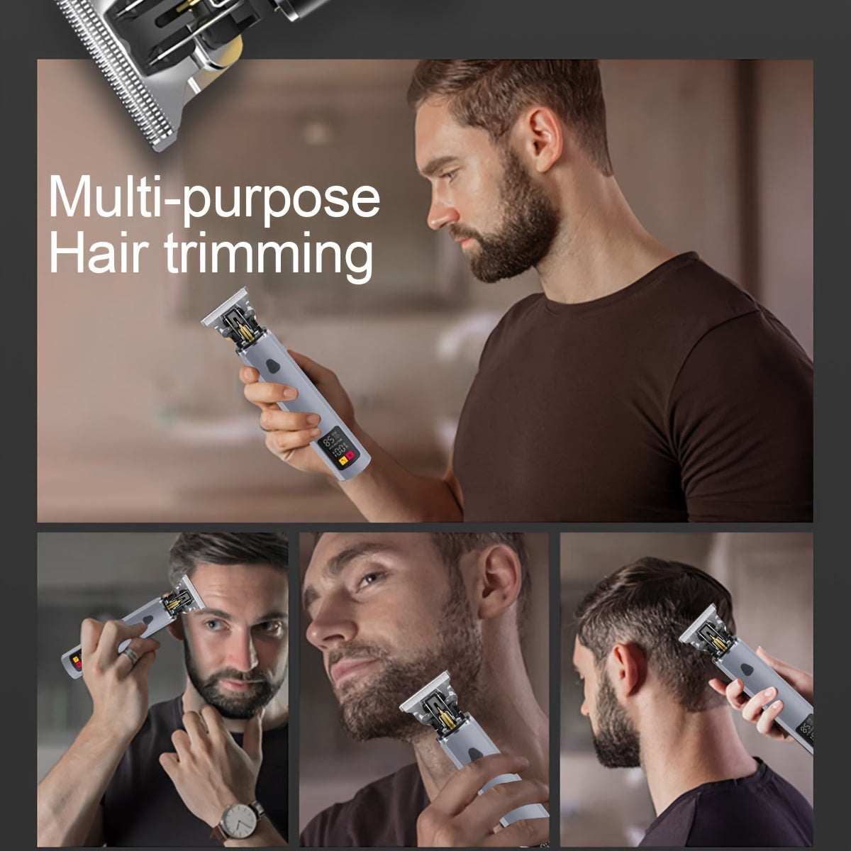 Men's Electric Hair Clipper with LED Display 3-Speed USB Rechargeable Grooming
