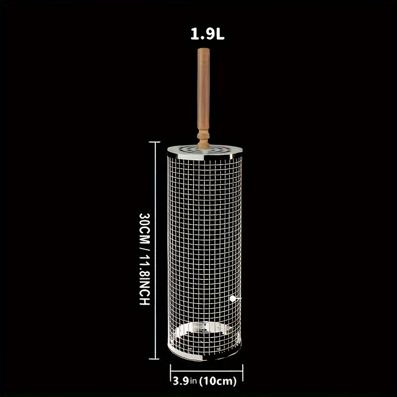304 Stainless Steel Grill Baskets with Detachable Wooden Handles for Vegetables and Shrimp