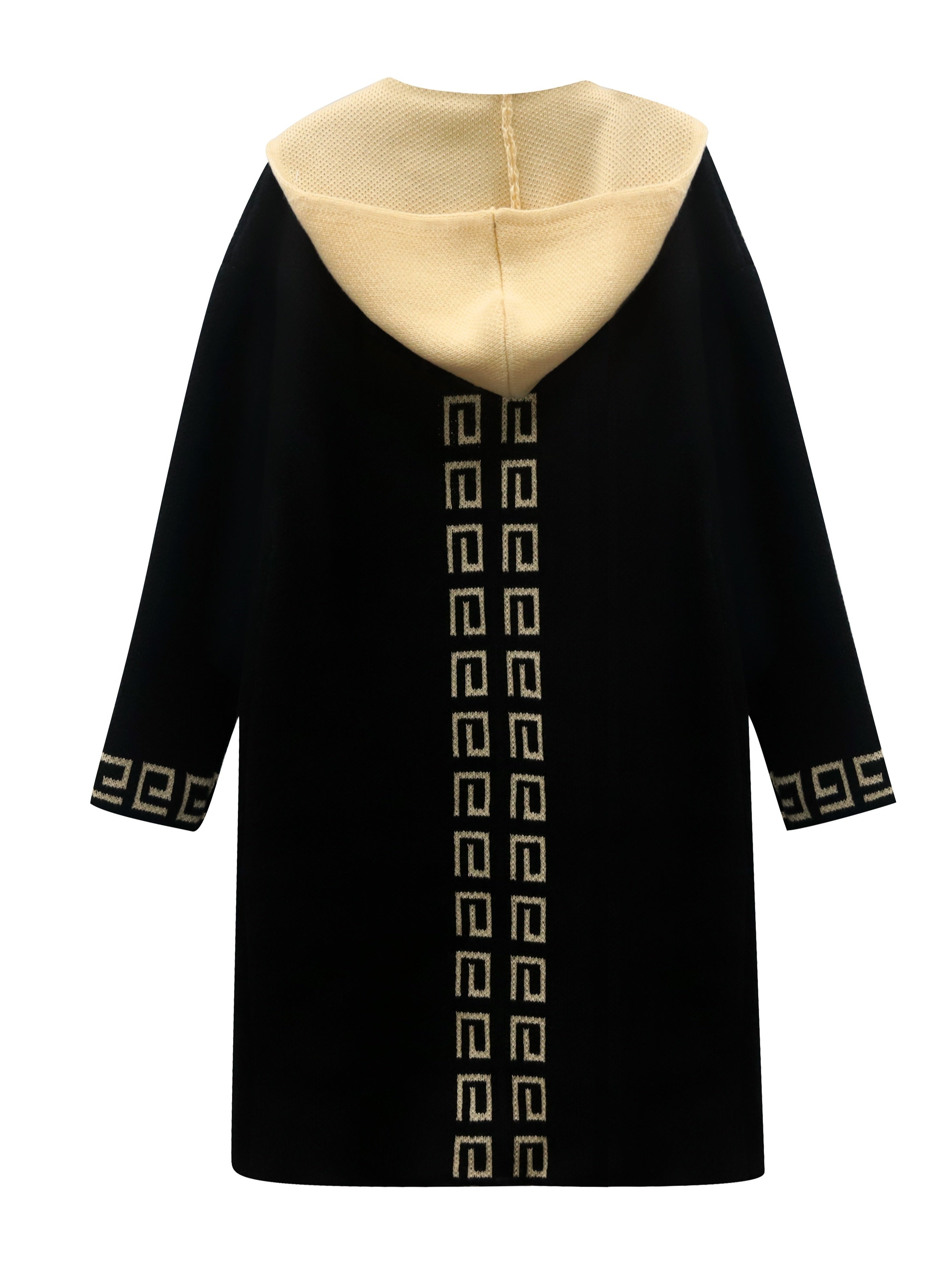 Cárdigan con capucha de punto con patrón geométrico para mujer con bolsillos para otoño invierno