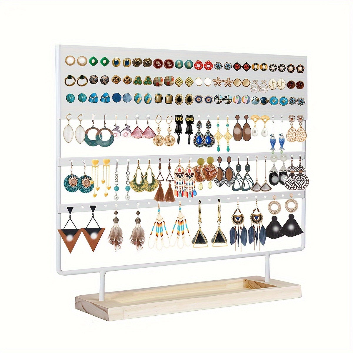 Wooden Earring Organizer Stand with 144 Holes Jewelry Display Rack