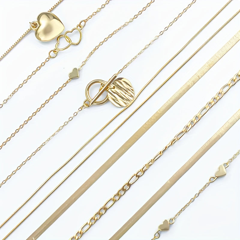 Винтажное ожерелье с сердечными и геометрическими подвесками, включает змеиные цепочки и застежку OT, идеально подходит для повседневной носки и вечеринок. Отличный подарок на День святого Валентина.