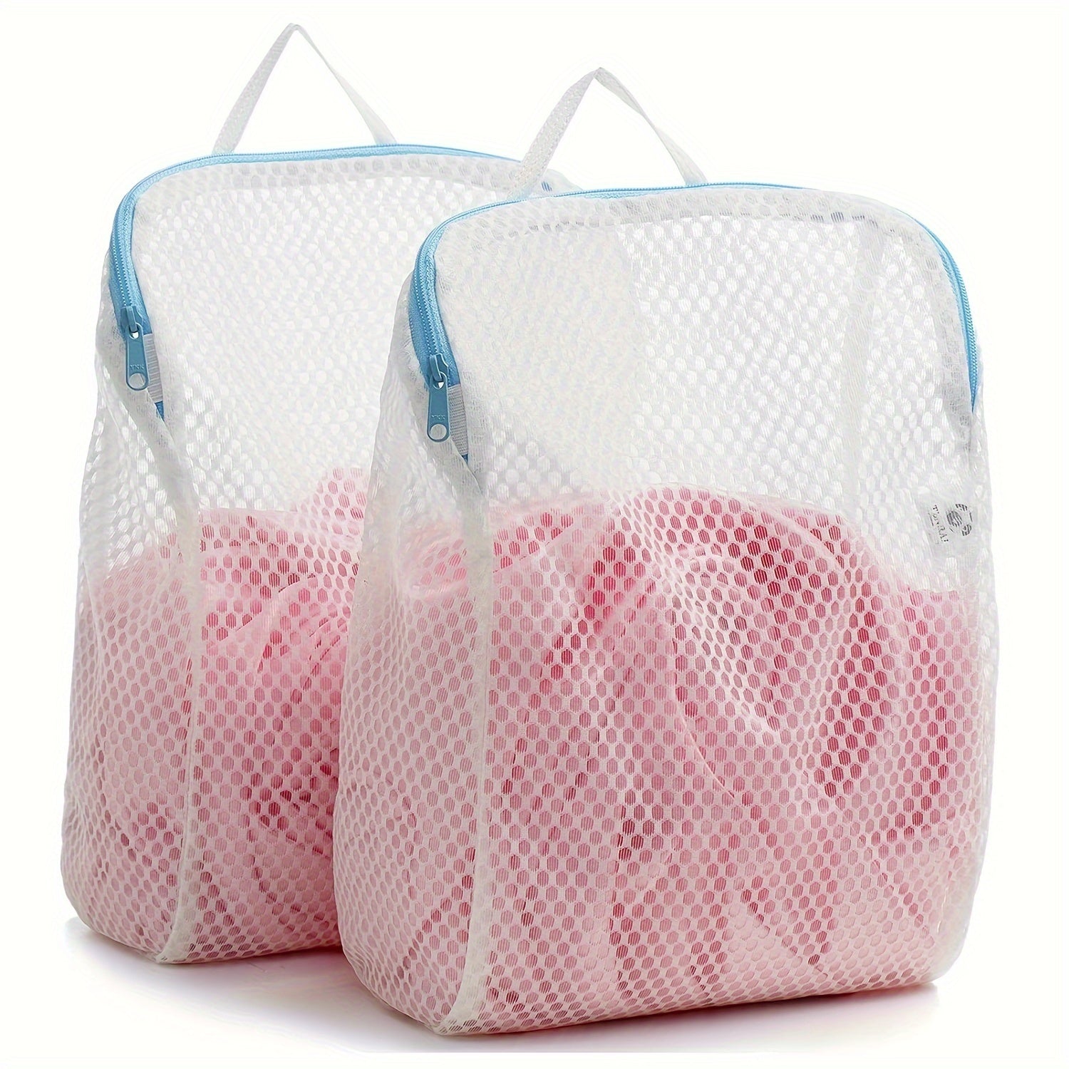 Laundry Mesh Bag Set of 2 Blue Handles 30x20 cm for Delicates and Travel