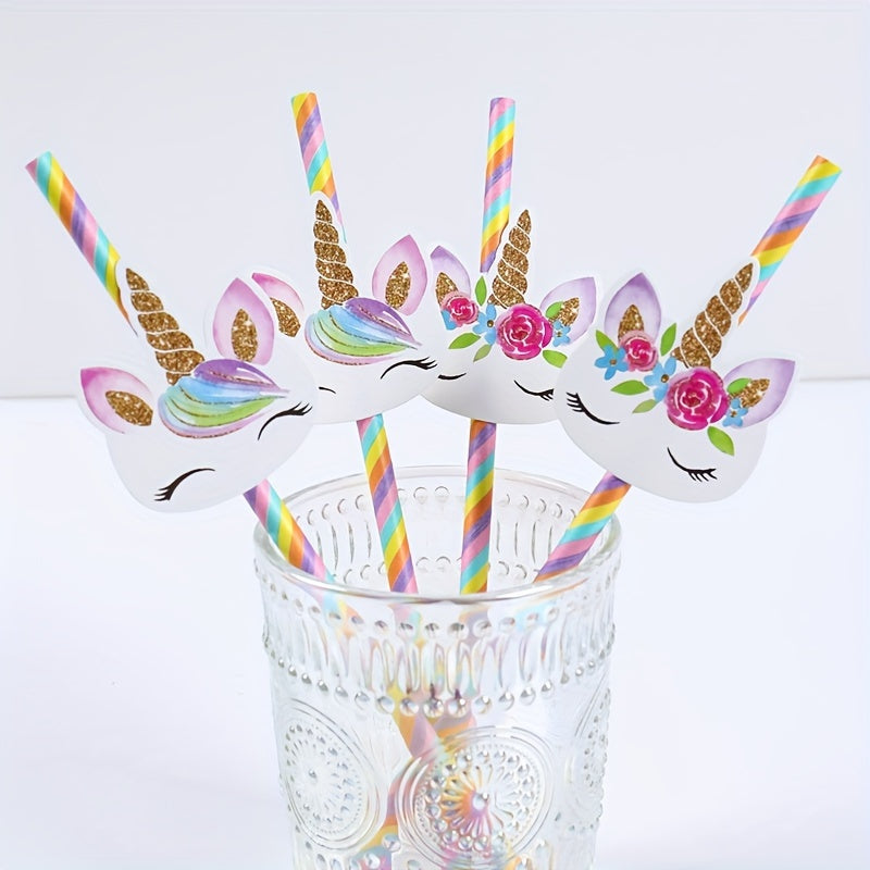 Set of 20 Unicorn Paper Straws for Parties, Birthdays, Weddings, Baby Showers