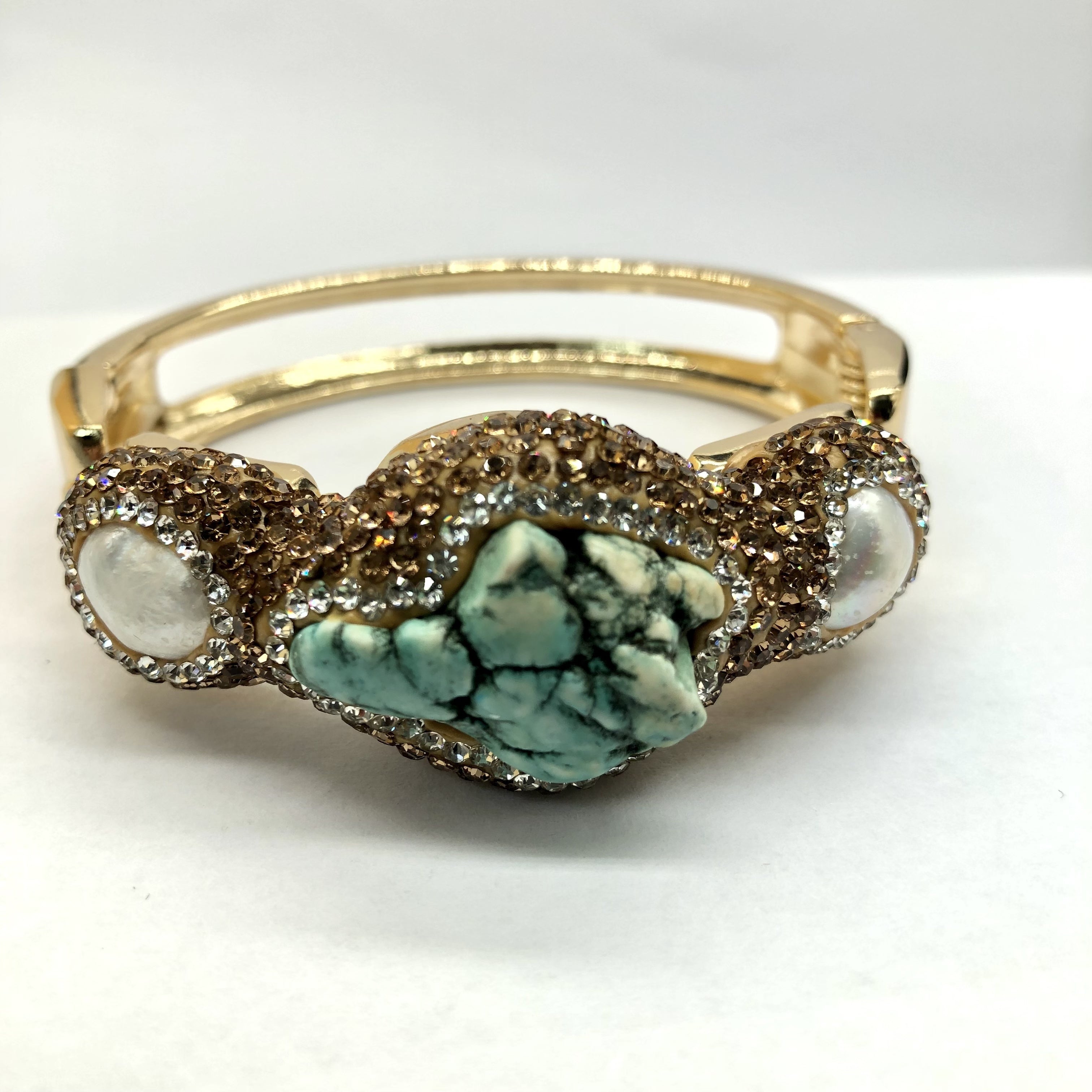 Women's Alloy Bracelet with Turquoise and Freshwater Pearls for Casual Wear