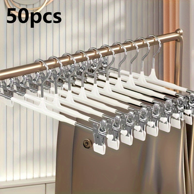 Juego de 50 perchas para pantalones de acero inoxidable con clips ajustables antideslizantes para armario y ropa