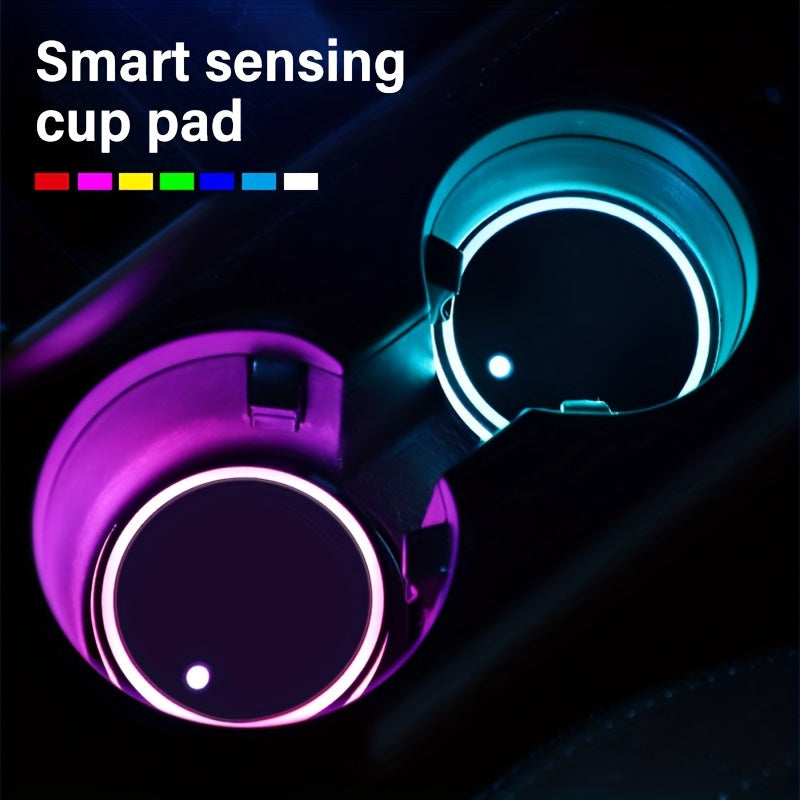 LED Car Cup Holder Neon Light Intelligent Sensing Colorful Atmosphere Light with 7 Colors