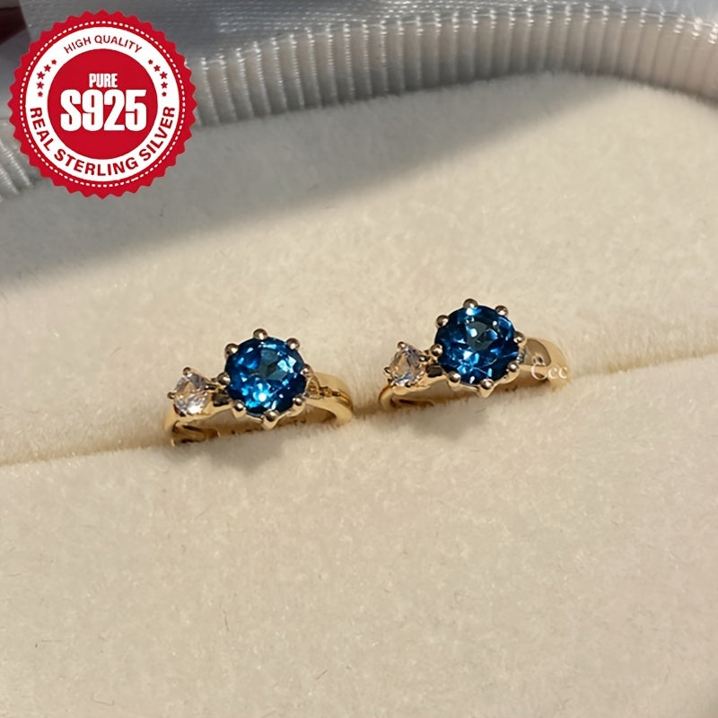 Vintage uslubidagi 925 sterling kumush halqa bilakuzuklar, ko'k kubik zirkoniya bilan, ayollar uchun nafis juftlik, gippoallergen va kundalik kiyish yoki sovg'a berish uchun ideal