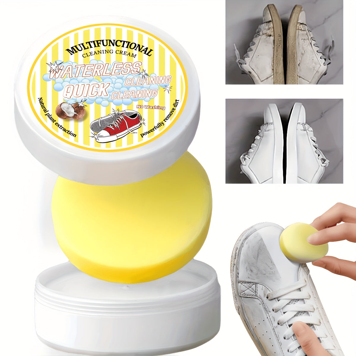 Multi-Purpose Shoe Cleaner Gel with Sponge for Sneakers and Leather - Whitening, Stain Removal, Jasmine Scent
