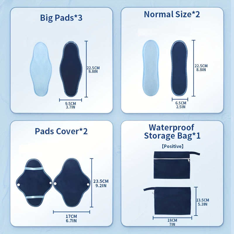8 Reusable Blue Polar Fleece Menstrual Pads Waterproof Washable for Periods and Panty Liners