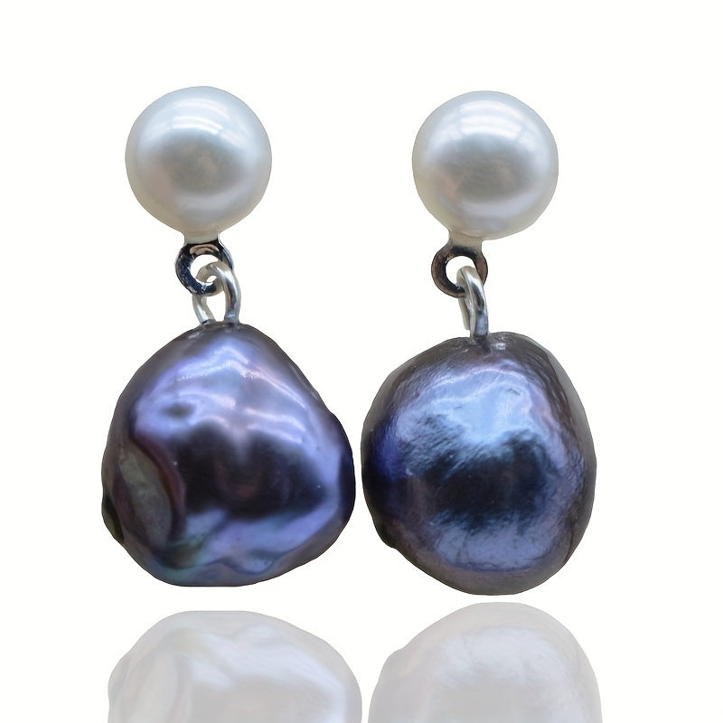 Sterling Silver Black Pearl Drop Earrings for Women June Birthstone Jewelry