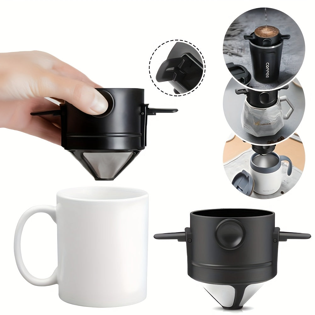 Cafetera portátil negra para vertido con diseño plegable y infusor de acero inoxidable reutilizable