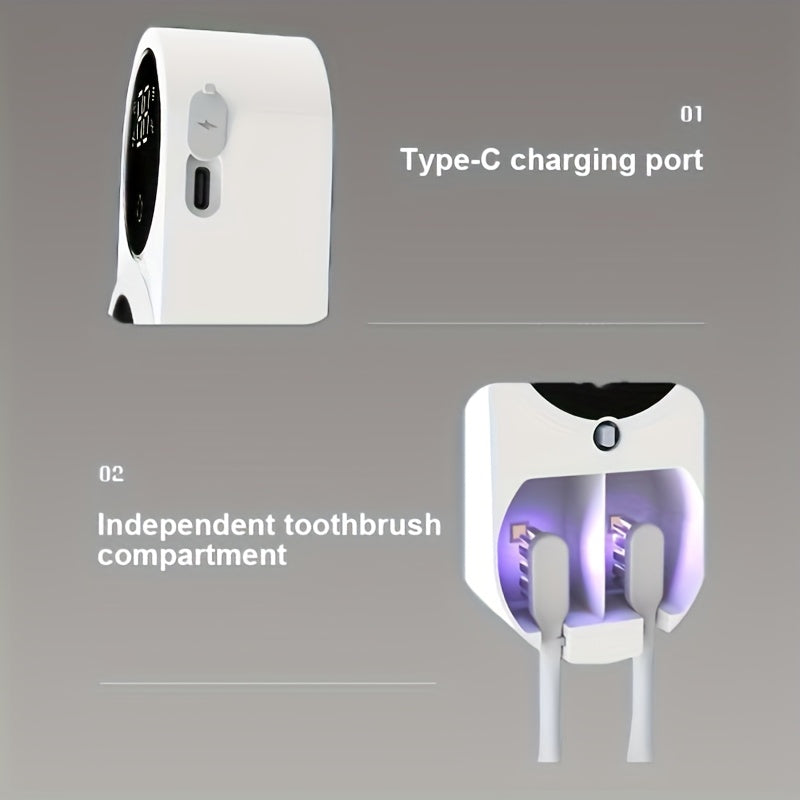 Esterilizador de cepillos de dientes dual con montaje en pared, carga USB, ciclo automático
