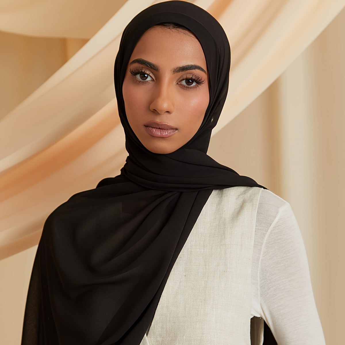 Women's Solid Color Chiffon Scarf - Lightweight and Breathable, Elegant and Simple Style, Windproof and Sun Protection Shawl