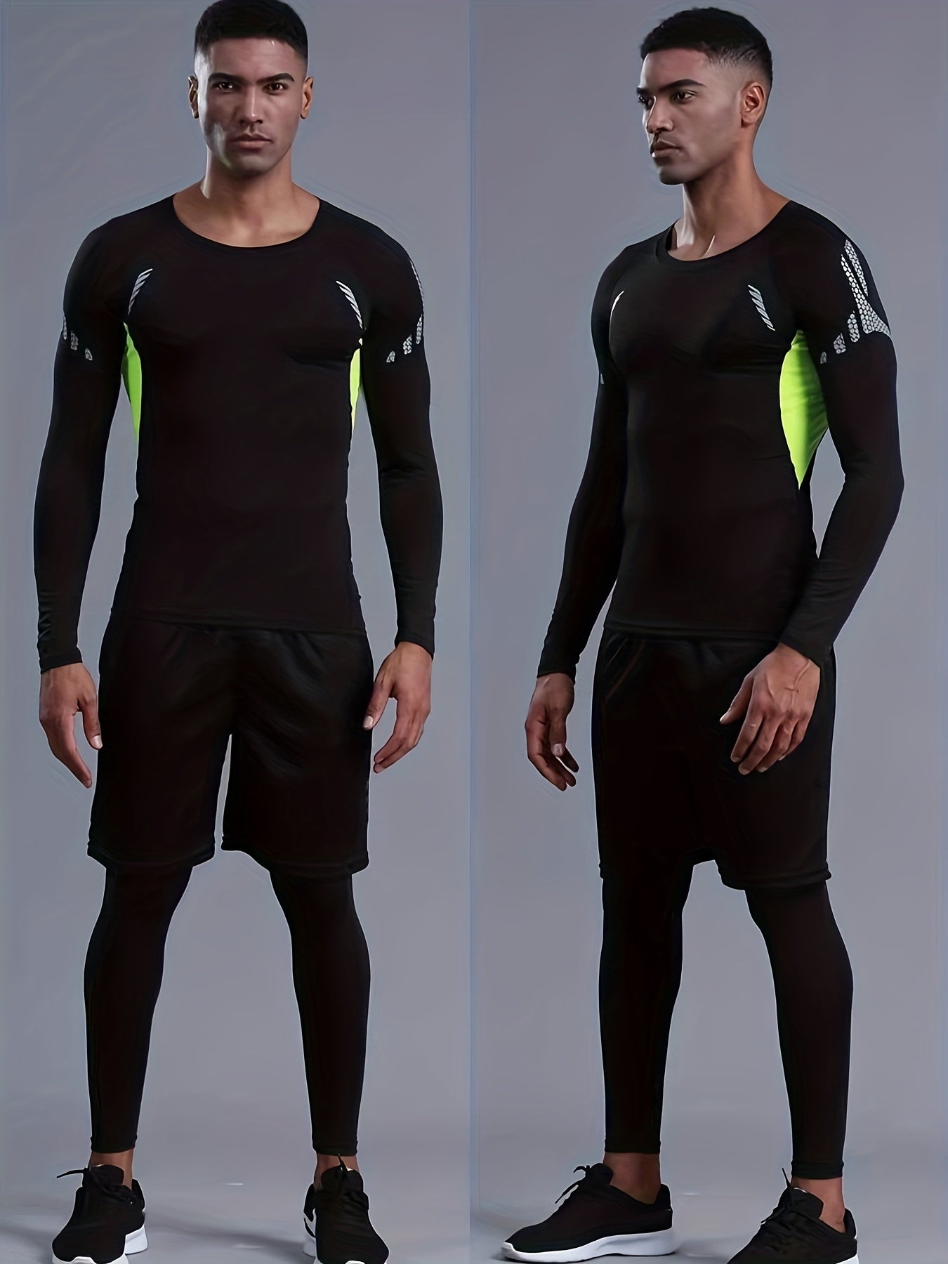 Men's Long Sleeve Sports Set with Compression Pants for Active Wear