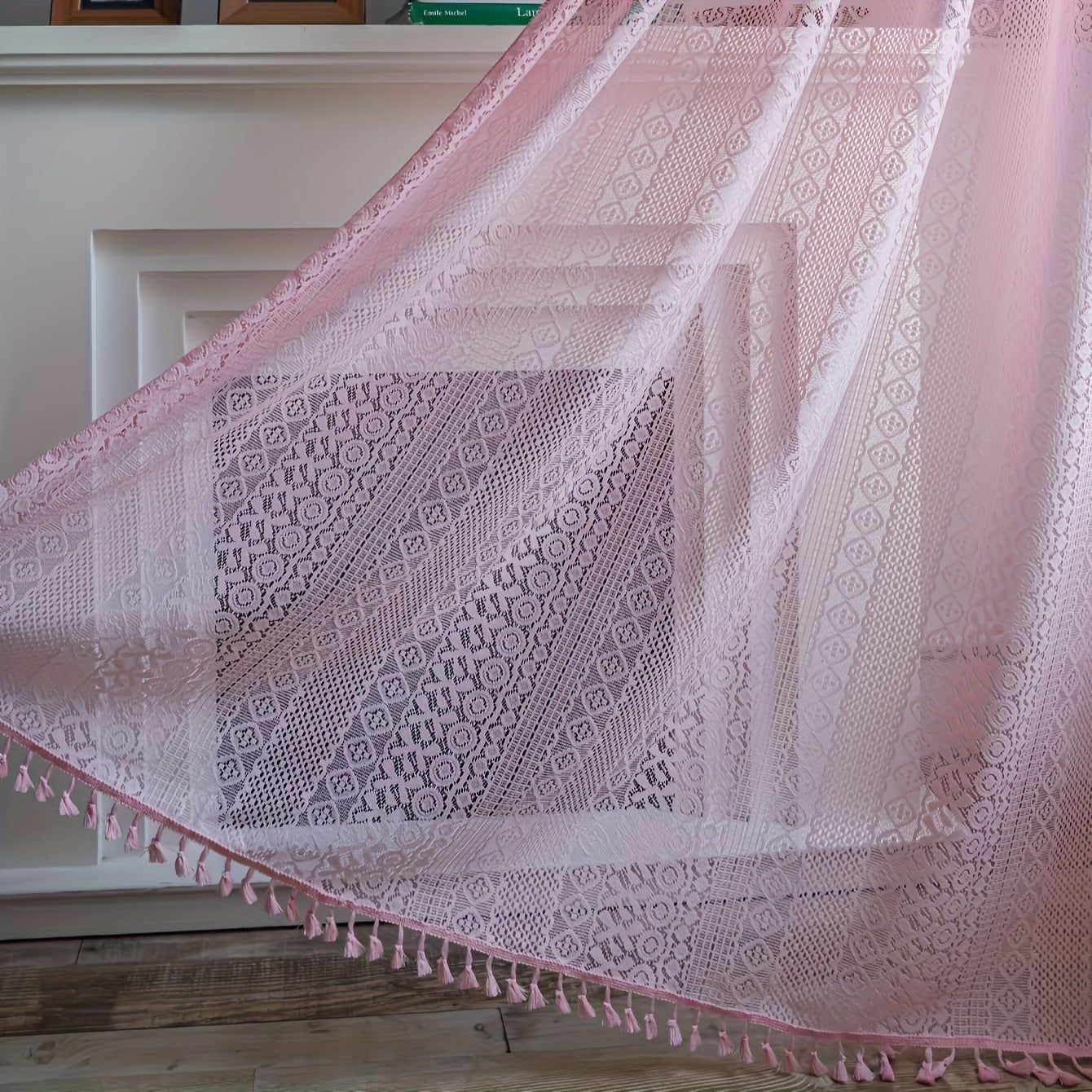 Cortinas de estilo bohemio Pop Hollow Beige con borlas, juego de cortinas translúcidas para sala de estar y dormitorio