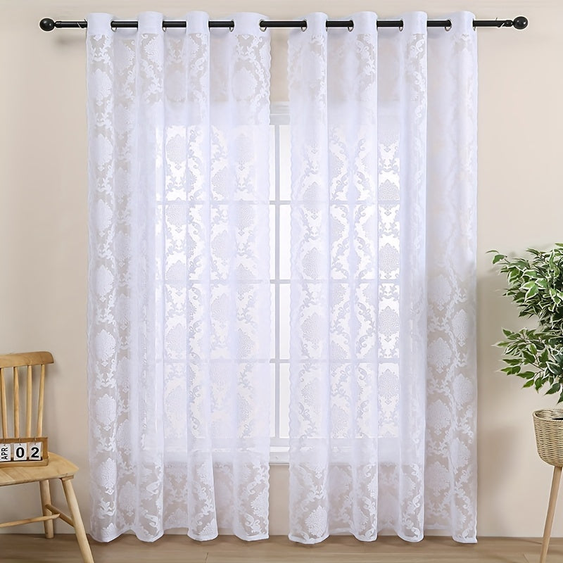 Single Panel Lace Flower Grommet Top Curtains for Living Room Bedroom Office