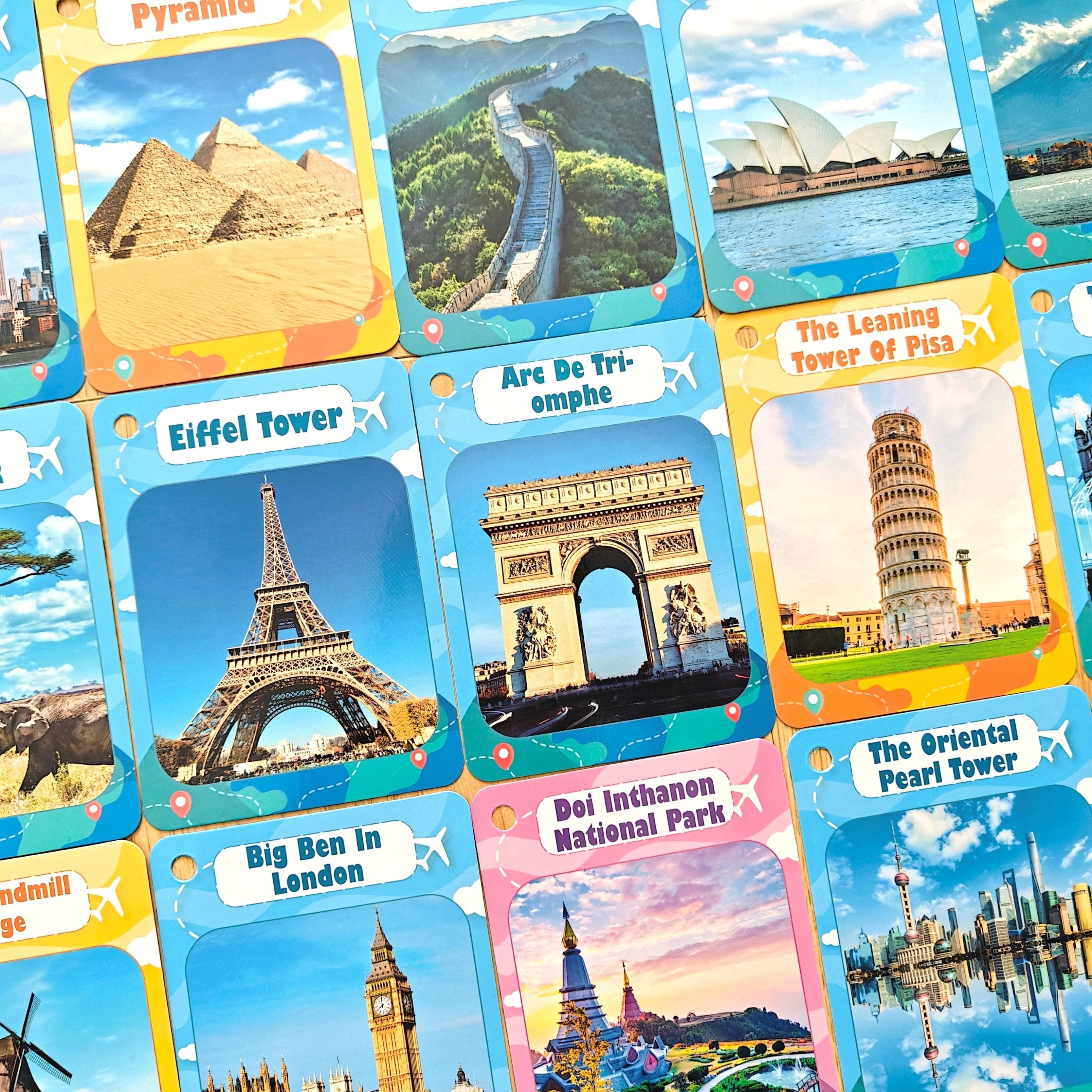 Educational Flash Cards for Kids 50 World Landmarks Puzzle Game in Mixed Colors