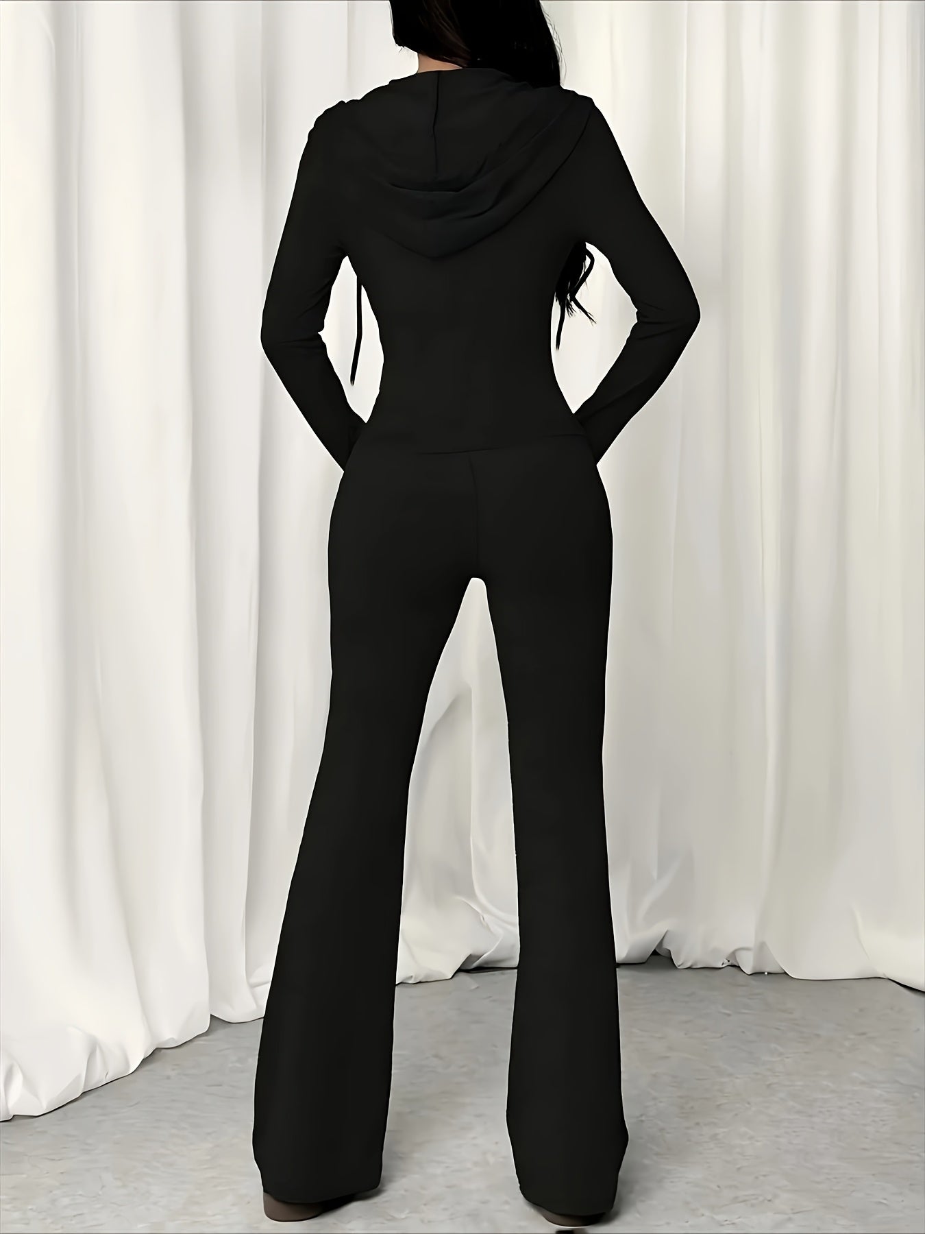 Women's Casual Sportswear Set Hooded Polyester Spandex Tracksuit with Pockets