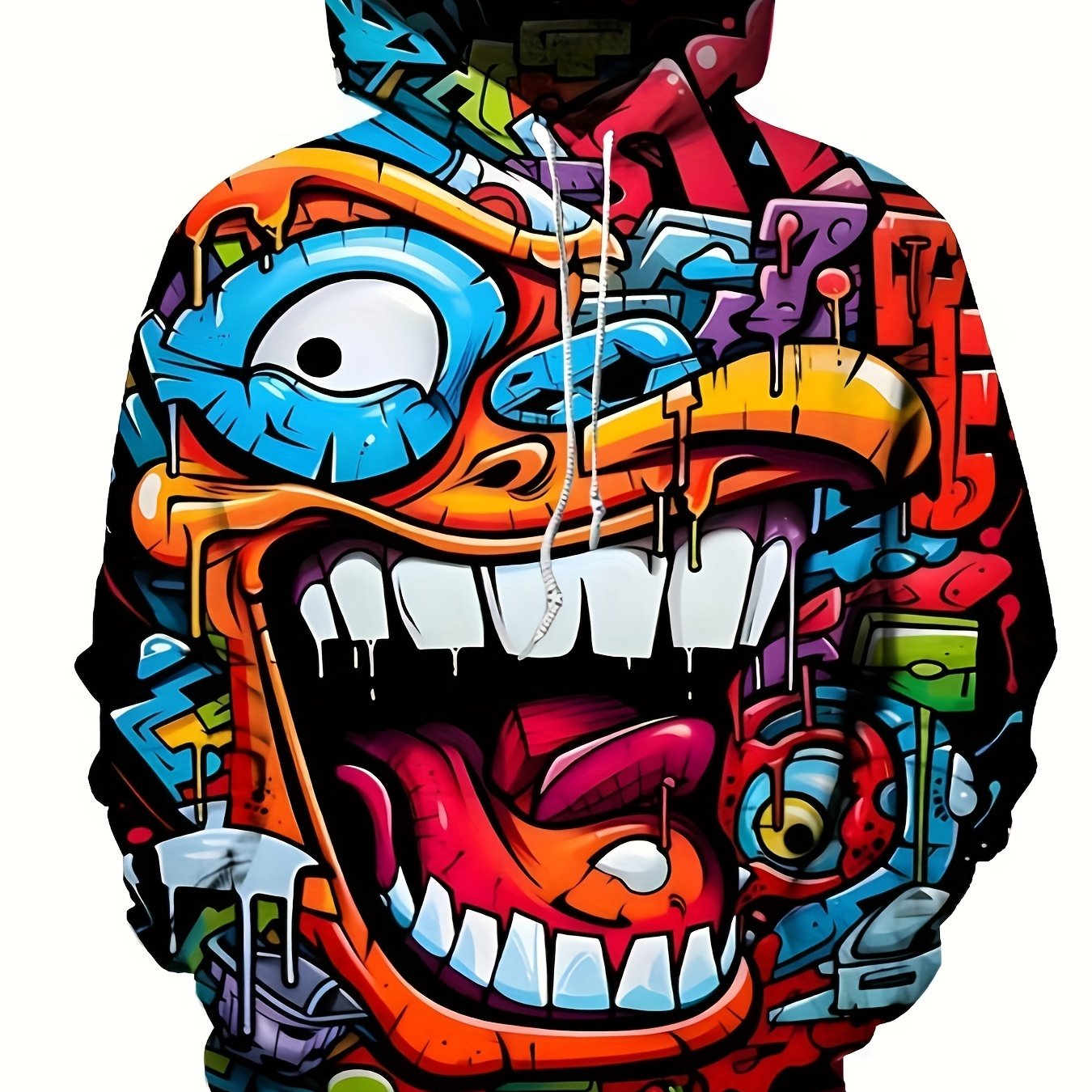 Plus Size Men's Hoodie with Abstract Hiphop Face Print Casual Sporty Knit Fabric