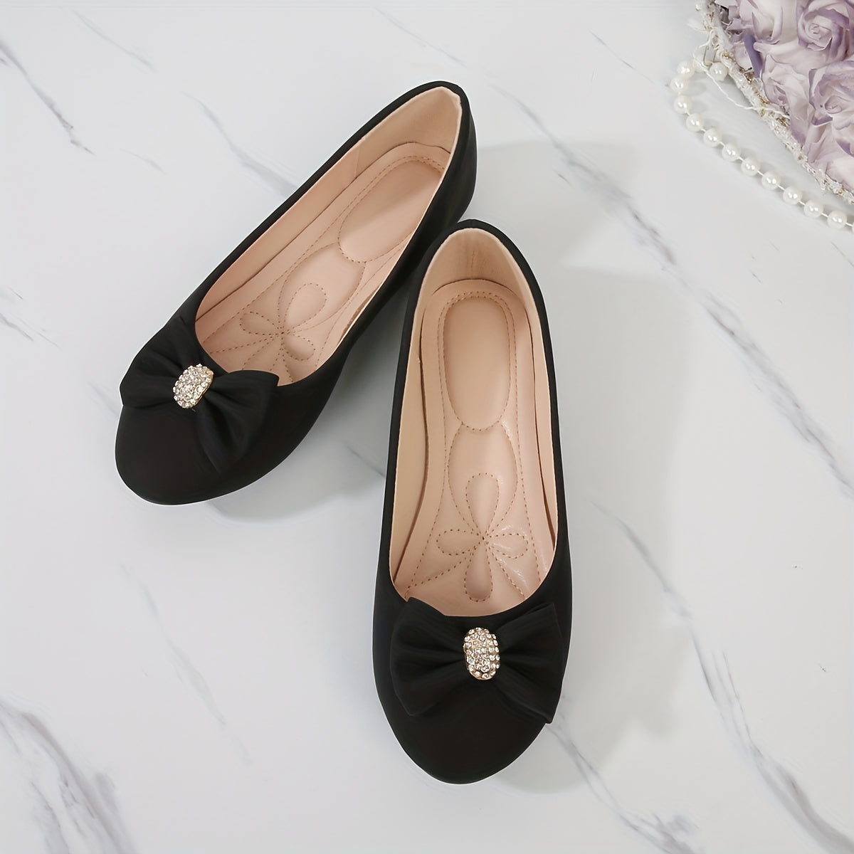 Women's Slip-On Loafers with Glitter Bow Flats in White Pink Brown