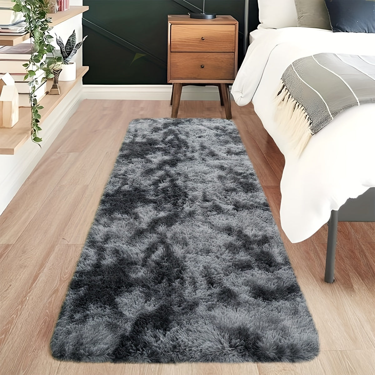Dark Grey Tie-Dye Plush Area Mat Ultra-Soft Thick Sponge Padding for Living Room Bedroom