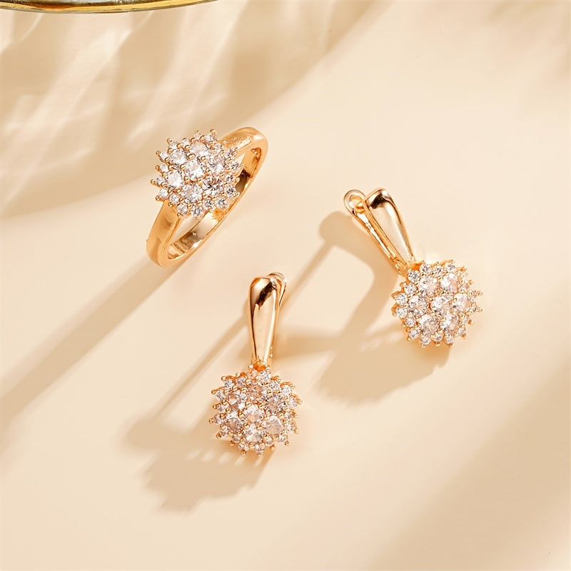 Rose Gold Jewelry Set with Cubic Zirconia Ring and Earrings for Weddings and Everyday Wear