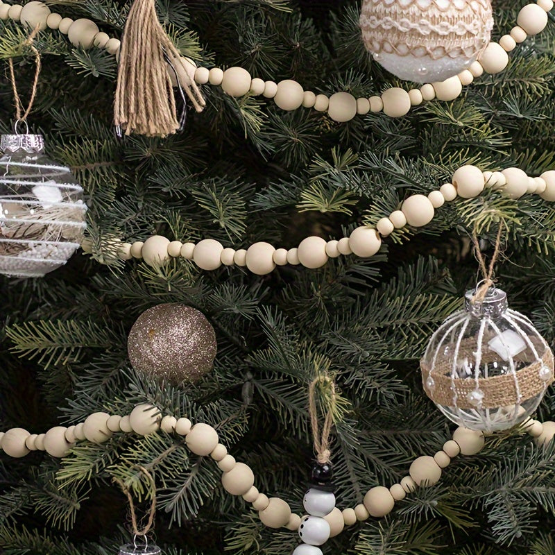 Rustic Wooden Bead Garland Christmas Tree Ornament Wall Hanging DIY Home Decor