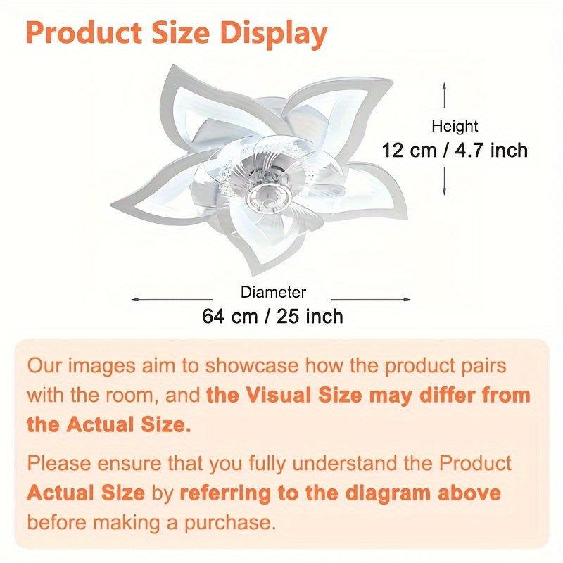 Modern Ceiling Fan with Smart LED Light, 6 Speeds, Dimmable, Remote Control, Flower Design