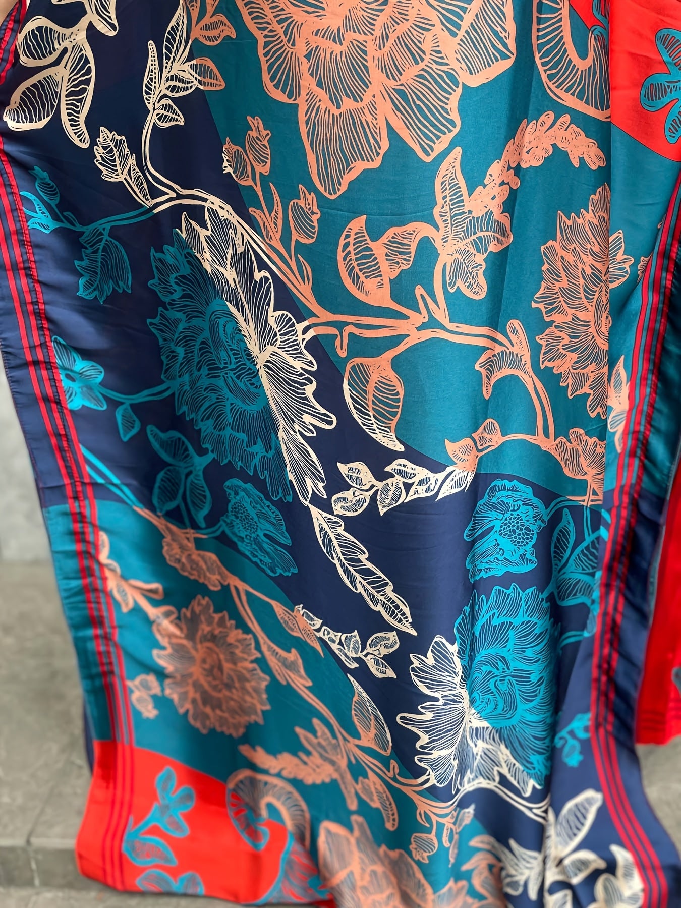 Plus Size Floral Longline Dress Short Sleeve Crew Neck Summer Women