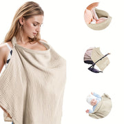 Beige Cotton Nursing Cover with Secure Strap for Discreet Breastfeeding Outdoors