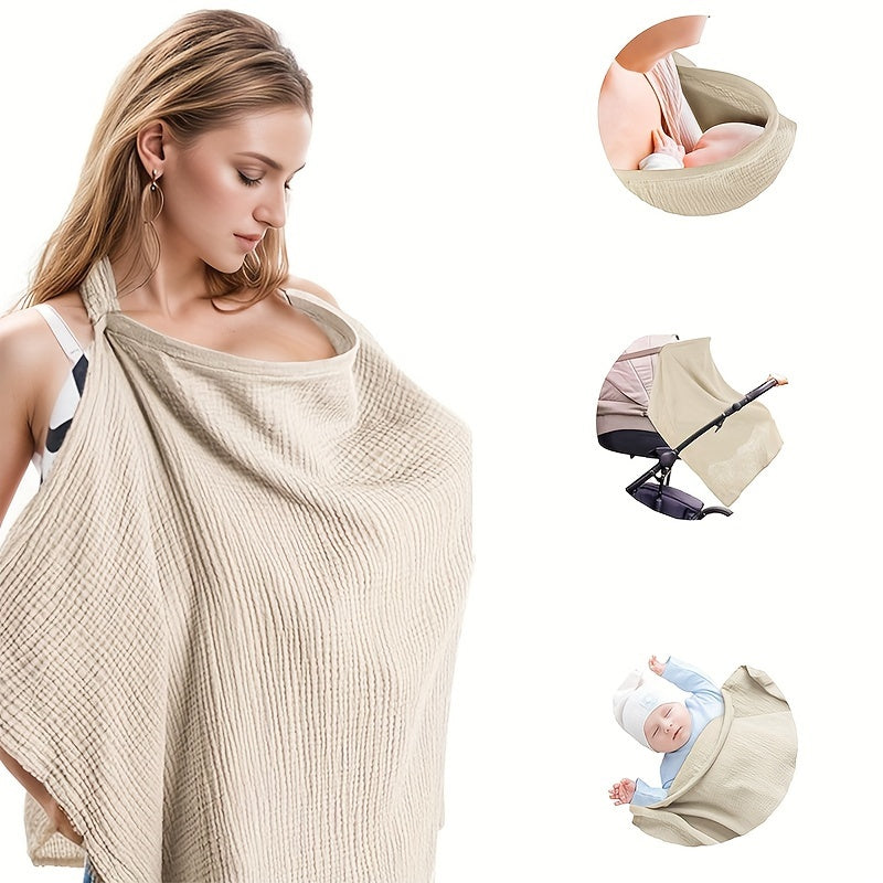 Beige Cotton Nursing Cover with Secure Strap for Discreet Breastfeeding Outdoors