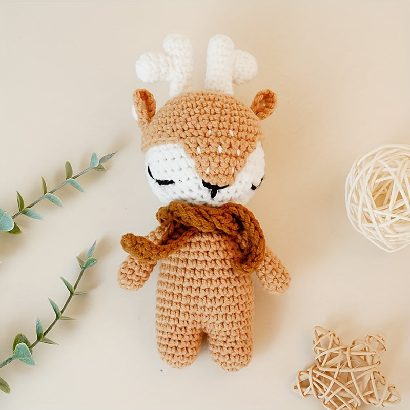 Crochet Baby Reindeer Toy for Newborns Christmas Gift Soft Plush Baby Toy